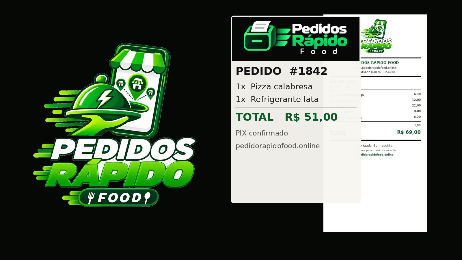 Impressora térmica imprimindo cupom Pedidos Rápido Food